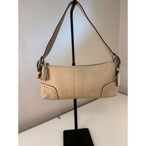 Coach Hamilton‎ Pebbled Leather Baguette Bag Cream Mini Shoulder J05S-5052 Y2K
